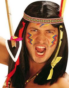 Indianperuk till Man i Svart med Band och Fjädrar