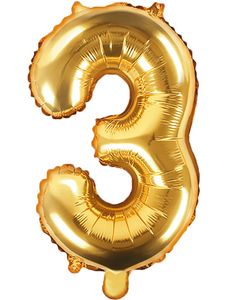 Talet 3 - Guldfärgad 35 cm Folieballong