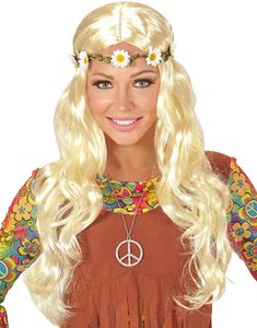 Lång Blond Hippieperuk med Flätor och Pannband