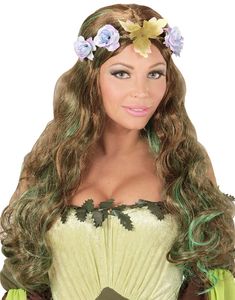 Mother Nature - Brun och Grön Peruk med Blommor