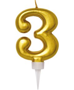 3 Tal - Guldfärgat Tårtljus 11 cm