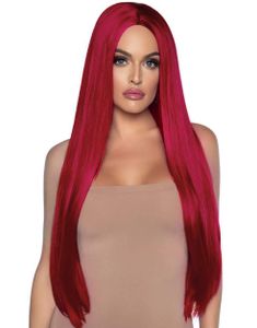 Lang Rett Parykk med Midtskill – Rød