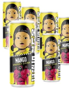 24 stk Squid Game Energy Drink Mango - Energidrikk med Mangosmak - Helt Brett 6 Liter (Korea)