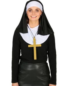 Nonne Kostymesett med Hodeplagg, Kors og Krave