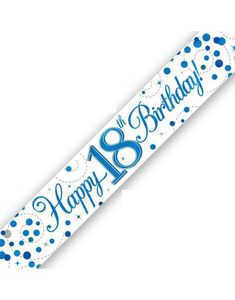 Happy 18th Birthday - 2,7 Meter Hvit og Blå Holografisk Banner