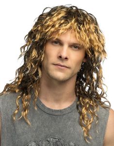 Mørk Blond Krøllete 80-talls Rocker Parykk