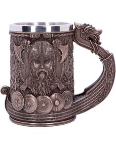 Stor Luxuös Mugg / Sejdel med Bronsfärgat Vikingamotiv 15 cm