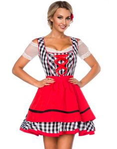 Rutig Svart och Vit Dirndl Kostym med Röda Partier