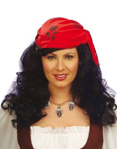 Piratperuk med Huvudsjal och Lockar - Svart