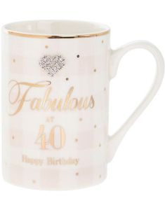 Gorgeous at 40 - Rosa og Hvitt Porselenskrus med Gullfarget Tekst og Sølvhjerte