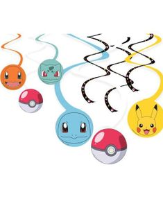 Pokémon - 6 stk Hengende Swirl Dekorasjoner 60x40 cm