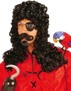 Svart krullig kaptensperuk