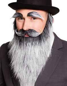 Grått och Svart Set med Skägg, Mustasch och Ögonbryn