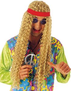 Lång Blond Hippie Peruk med Pannband
