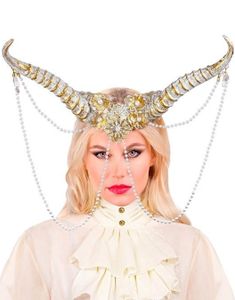 Huvudprydnad - Vitt Horn Med Pärlor Och Fina Detaljer