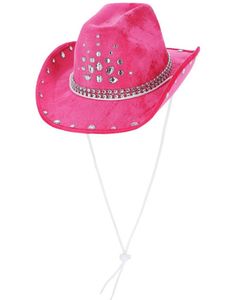 Rosa Cowboyhatt med Blanke Stener og Snor