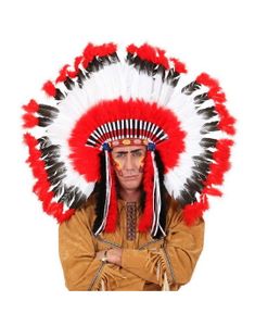 Indianhövdingen - Deluxe Huvudbonad med STORA fjädrar, band och pärlor