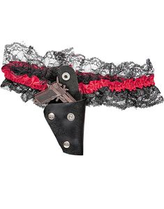 Svart och Rött Strumpeband med Mini-Pistol