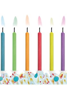 6 stk Tårtljus med Färgflamma och Stativ