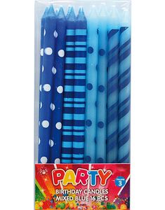 16 stk Blå Tårtljus 13 cm