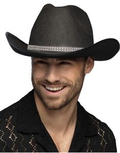 Sort Cowboyhatt med Stener