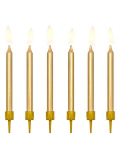 6 stk Guldfärgade Tårtljus med Hållare 6 cm