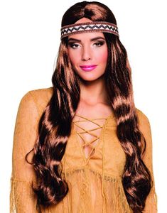 Brun Hippie/Indianperuk med Huvudband