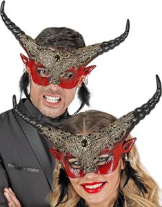 Dekorert Djevelmaske med Lange Horn til Voksen