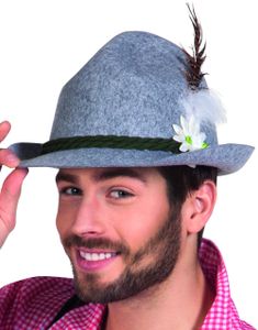 Grå Oktoberfesthatt med Grönt Tvinnat Band och Fjädrar
