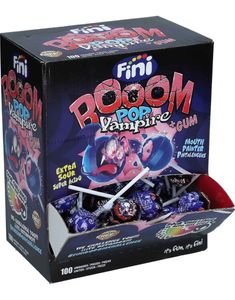100 st Fini Booom Pop Vampire - Jättesura Klubbor Med Tuggummicenter 1,6 kg - Helt Låda