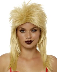 Blond Lång Punkar / Mullet Peruk