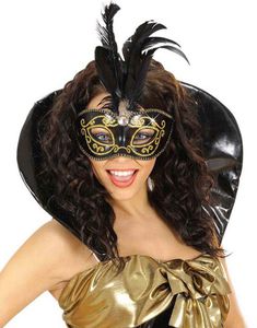 Ögonmask med Gulddekor och Fjäder
