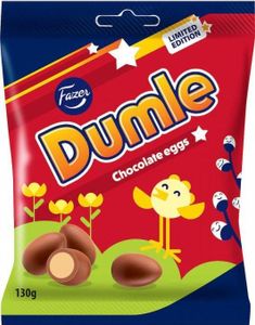 Fazer Dumle Chocolate Eggs - Sjokoladeegg med Karamellsmakende Melkekremfyll 130 gram