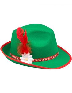 Grön Oktoberfesthatt med Band, Fjädrar och Blommor