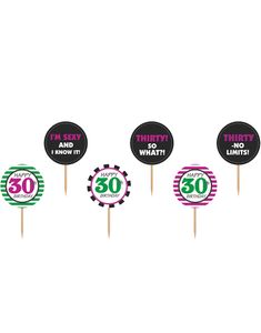 30 År - 6 stk Cupcake/Tårtdekorationer 10 cm