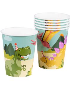 6 stk Pappkrus 250 ml - Dinosaur Fest