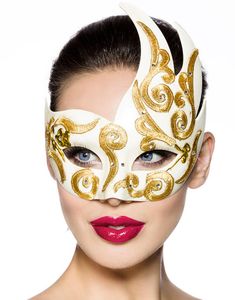 Venetian Lady - Krämvit/Beige Lyxig Maskeradmask