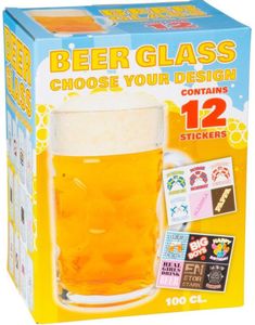 Stort Anpassningsbar Ölglas med 12 st Roliga klistermärken - 1 l