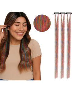 3 stk Tinsel Hair Extensions 50 cm - Flerfarget