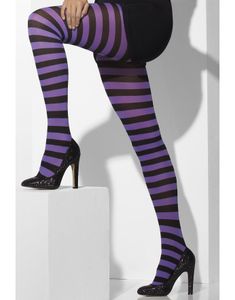 Svart och Lila Randig Strumpbyxa  