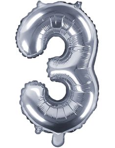 Talet 3 - Silverfärgad 35 cm Folieballong