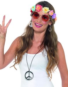 Hippie Maskeradset med Glasögon, Krans och Smycken