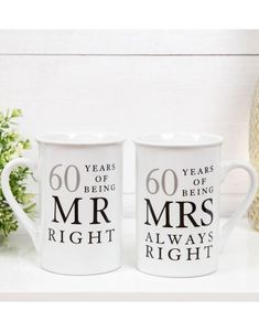 Mr. and Mrs. Right - 2 stk 60 års Jubileumskrus med Tekst