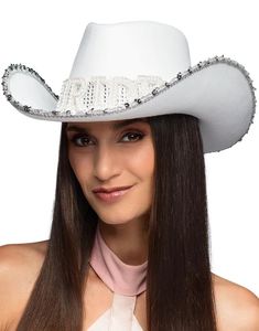 Glamorøs Bride Cowboyhatt med Perler og Paljetter