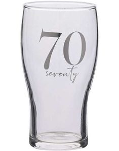 70 ÅR - Ølglass med Sølvfarget Tekst i Gaveeske 16 cm