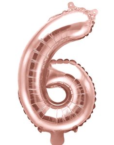 Talet 6 - Roséguldfärgad 35 cm Folieballong