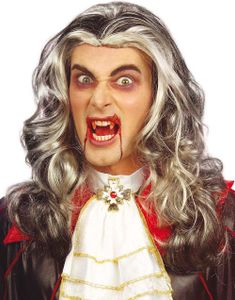 Lång Vampyrperuk till Man - Grå/Svart
