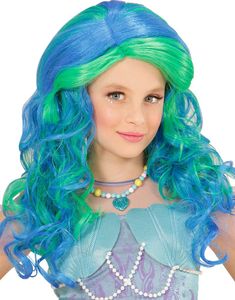 Blå och Grön Sjöjungfruperuk till Barn