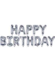 Happy Birthday – Silverfärgade Folieballonger 340x35 cm