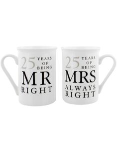 Mr. and Mrs. Right - 2 stk 25 års Jubileumskrus med Tekst